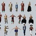 Multiple Traditional Character Models With Various Poses And Historical Costumes