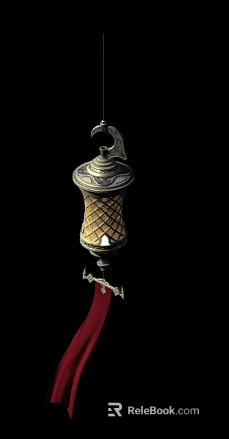 Vintage Chandelier With Intricate Woven Shade And Decorative Red Tassel 3d model 