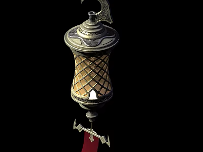 Vintage Chandelier With Intricate Woven Shade And Decorative Red Tassel 3d model