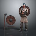 Detailed Viking Warrior Character With Shield Axe Weapons And Medieval Armor 3d model