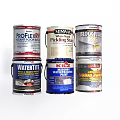 Industrial Equipment Featuring Paint Cans And Chemical Bottles Of Various Brands