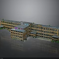 Multi Story Building Model With Yellow Exterior Walls Windows And Green Plants