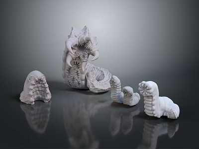 3D Rendered White Marine Animal Sculptures Featuring Seahorse Anemone And Worm 3d model