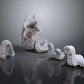 3D Rendered White Marine Animal Sculptures Featuring Seahorse Anemone And Worm