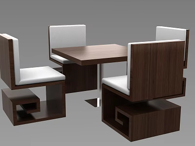 Modern Wooden Table And Chair Set With White Cushioned Seats And Minimalist Design 3d model