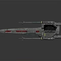 Sci Fi Fighter Spaceship Model With Multiple Engines Gray Body And Red Yellow Details