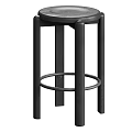 Two Stylish Bar Stools In Brown And Black With Wooden Legs And Metal Footrest Rings