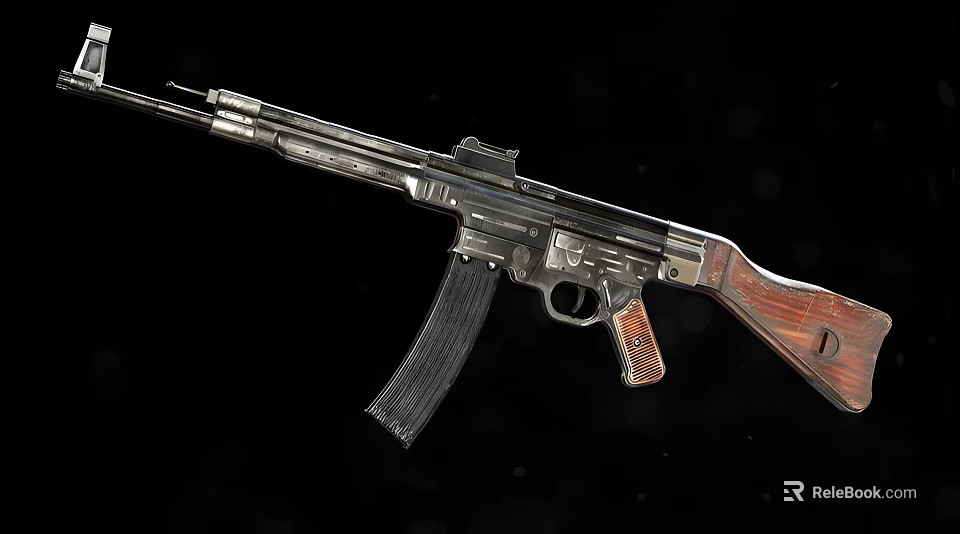 Vintage Military Rifle with Wooden Stock Black Magazine and Engraved Metal Components on Black Background 3d model 