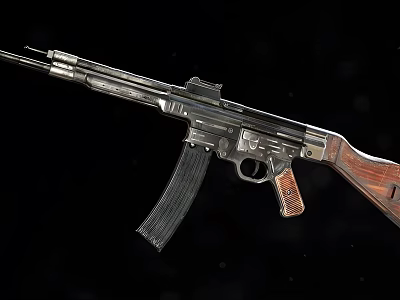 Vintage Military Rifle with Wooden Stock Black Magazine and Engraved Metal Components on Black Background 3d model