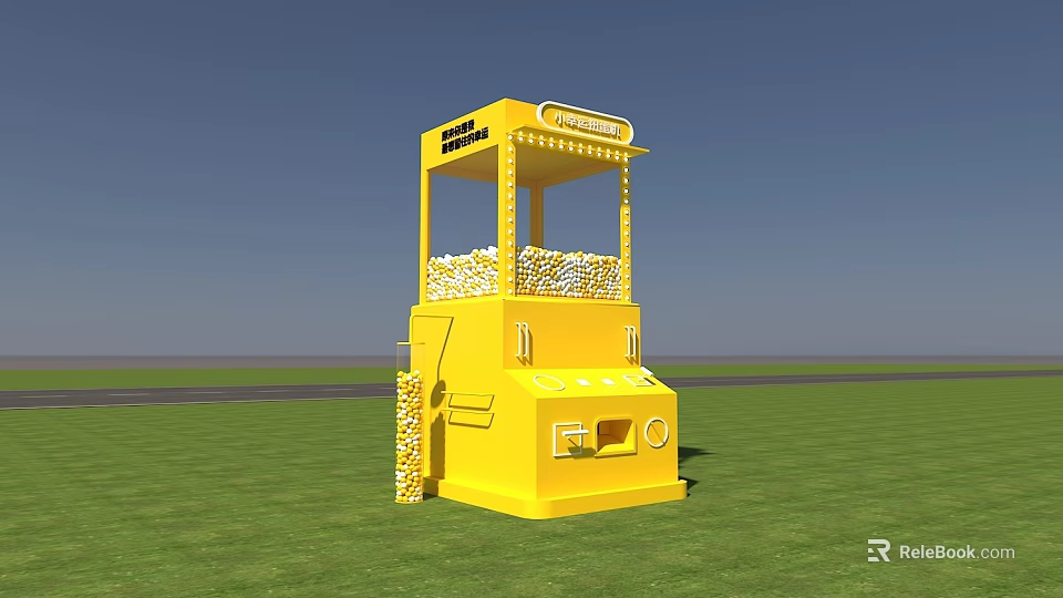 Bright Yellow Popcorn Stand With Canopy Filled With Popcorn As Photo Check In Spot 3d model 