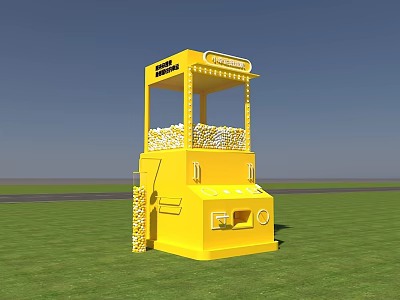 Bright Yellow Popcorn Stand With Canopy Filled With Popcorn As Photo Check In Spot 3d model