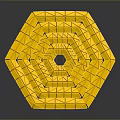 Yellow Octagonal Geometric Structure With Grid Pattern Central Circular Opening And Reflective Surface 3d model