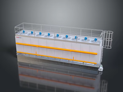 Industrial Equipment With Transparent Enclosure Blue Components Yellow Strips And Metal Frame 3d model