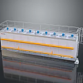 Industrial Equipment With Transparent Enclosure Blue Components Yellow Strips And Metal Frame