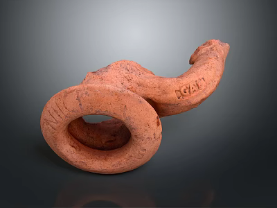 Terracotta Coiled Snake Sculpture with Engraved TAI Characters and Textured Surface 3d model