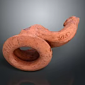 Terracotta Coiled Snake Sculpture with Engraved TAI Characters and Textured Surface