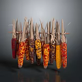 Wooden Clothespins Holding Colorful Decorative Corn Ears On Dark Background