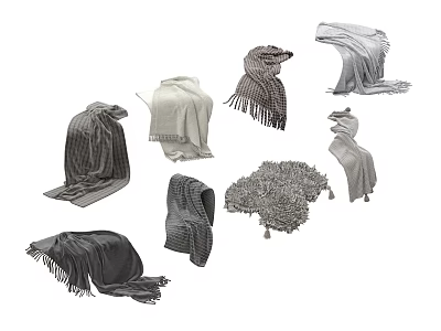 Various Styles Blankets And Shawls With Different Textures Neutral Colors Fringed Knitted Details 3d model