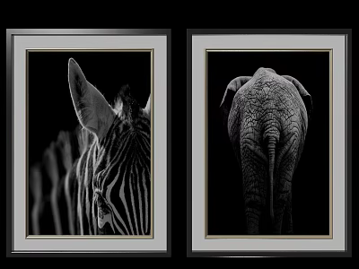 Modern Storage Cabinet With Framed Black White Zebra Elephant 3d model