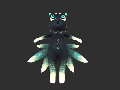 Magical Black Character Creature Hybrid Featuring Blue Eyes Turquoise Sparkling Petal Appendages 3d model