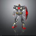Mecha Robot Model With Gray Armor Red Legs And Yellow Accents Shield