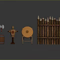 Wooden Fence with Rustic Wooden Barrel Target and Straw Mat Decorations