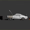 Classic White Car With Open Hood Trunk And Repair Tools Around