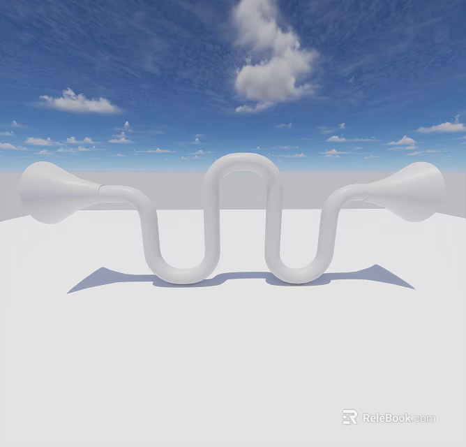 Modern Garden Ornament White Sculptural U Shaped Horn Structure Against Blue Sky With Clouds 3d model 