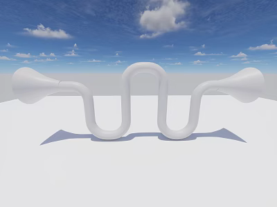 Modern Garden Ornament White Sculptural U Shaped Horn Structure Against Blue Sky With Clouds 3d model