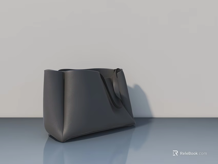 Gray Leather Handbag Placed On Smooth Surface Against Light Colored Wall 3d model 