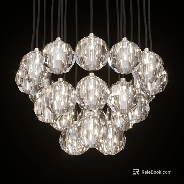 Elegant Modern Crystal Chandelier With Multiple Transparent Spheres And Illuminated Design 3d model 