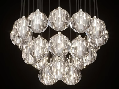 Elegant Modern Crystal Chandelier With Multiple Transparent Spheres And Illuminated Design 3d model