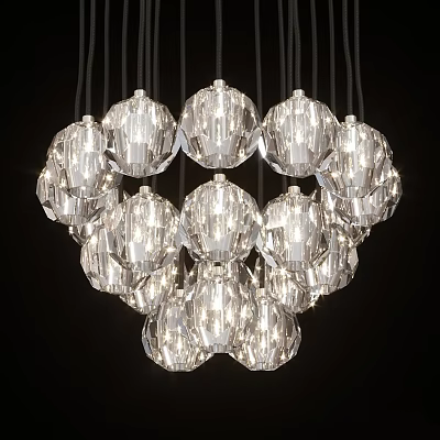 Elegant Modern Crystal Chandelier With Multiple Transparent Spheres And Illuminated Design 3d model