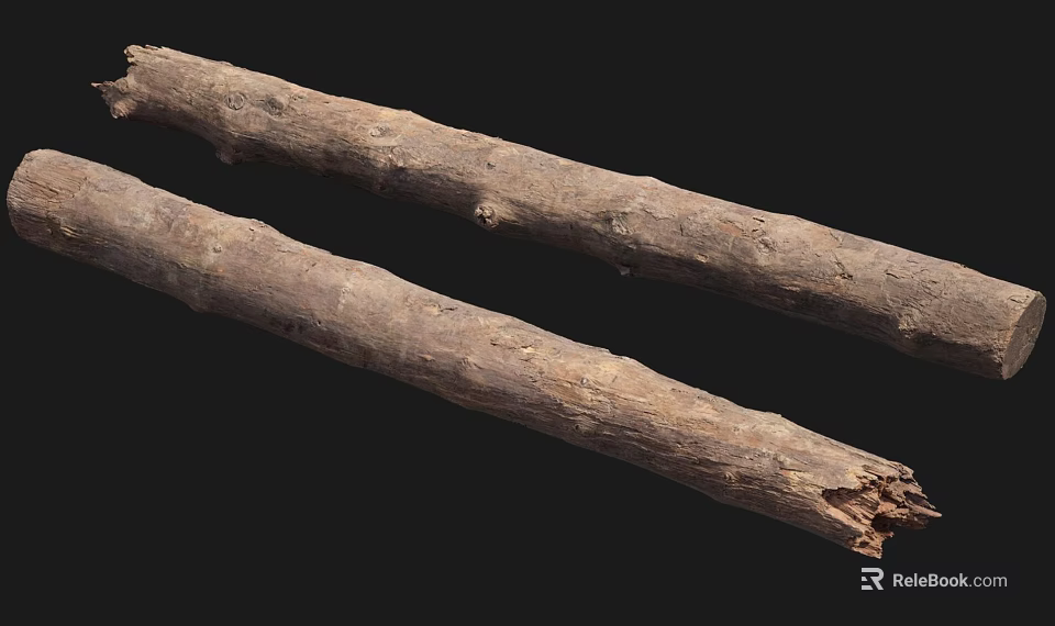 Natural Wood Logs With Rough Surface And Brown Texture On Black Background 3d model