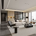 Modern Living and Dining Area Interior With Sofa Coffee Table And Open Layout Design 3d model