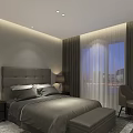 Modern Hotel Room Interior With Twin Beds Decorative Artwork And Recessed Lighting
