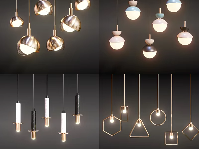 Diverse Modern Pendant Chandeliers Featuring Metallic Spherical Colorful And Geometric Shapes 3d model