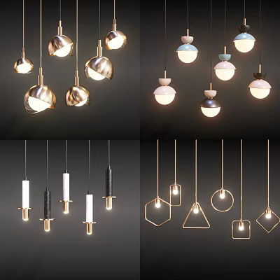 Diverse Modern Pendant Chandeliers Featuring Metallic Spherical Colorful And Geometric Shapes 3d model