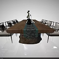 Dining Table Set With Wooden Tabletop Metal Chairs Green Plant Tea Set And Table Runner
