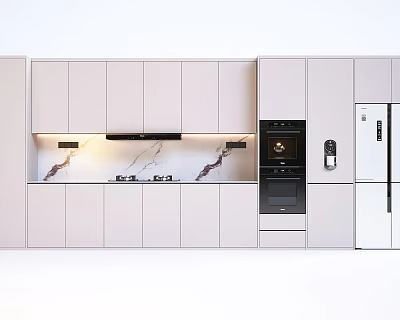 Elegant Modern Kitchen Interior With White Cabinets Marble Countertop And Appliances 3d model