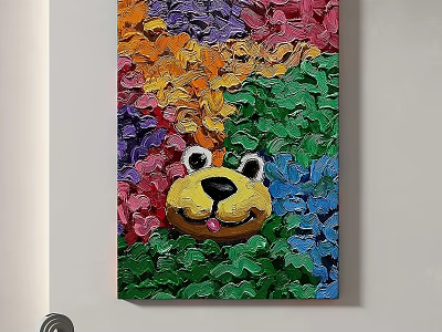 Abstract Painting Featuring Yellow Cartoon Dog Face With Colorful Textured Brushstrokes 3d model