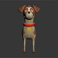 Cartoon Dog Character 3D Model With Brown And White Fur Red Collar And Yellow Tag