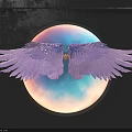 Wall Decor With Purple Wings Round Design And Gradient Sky Background 3d model
