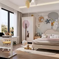 Kids Bedroom Interior Design With Decorative Wall Stars Balloons Study Desk And Soft Rug