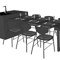 Modern Black Dining Table Set With Chairs Sink Counter And Tableware 3d model