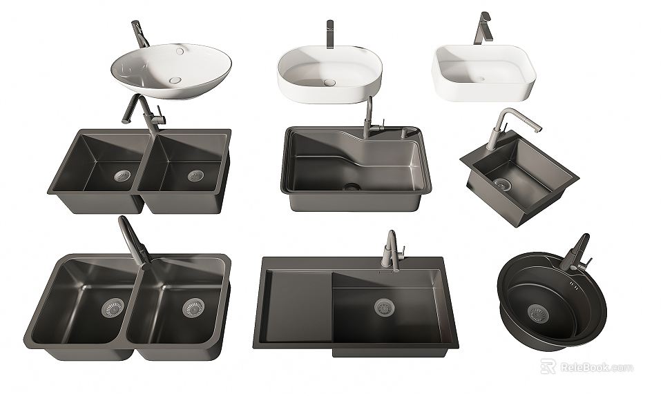 Various Kitchen Sinks With Different Bowl Designs And Shapes For Home Use 3d model 