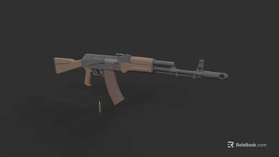 Tactical Assault Rifle With Wooden Grip Metal Frame And Single Bullet 3d model 