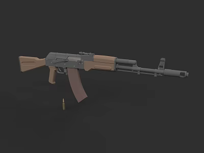 Tactical Assault Rifle With Wooden Grip Metal Frame And Single Bullet 3d model
