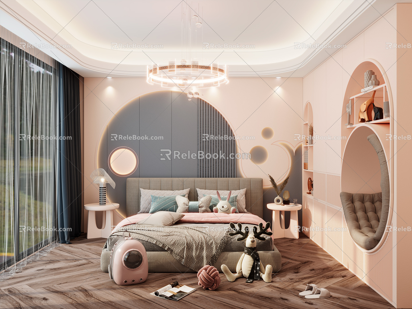 Modern Children's Room Pink Cream Daughter Room 3d model