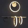 Contemporary Wall Lamps With Gold Black Circular Rings Linear Stems And Glass Shades For Interior Decor